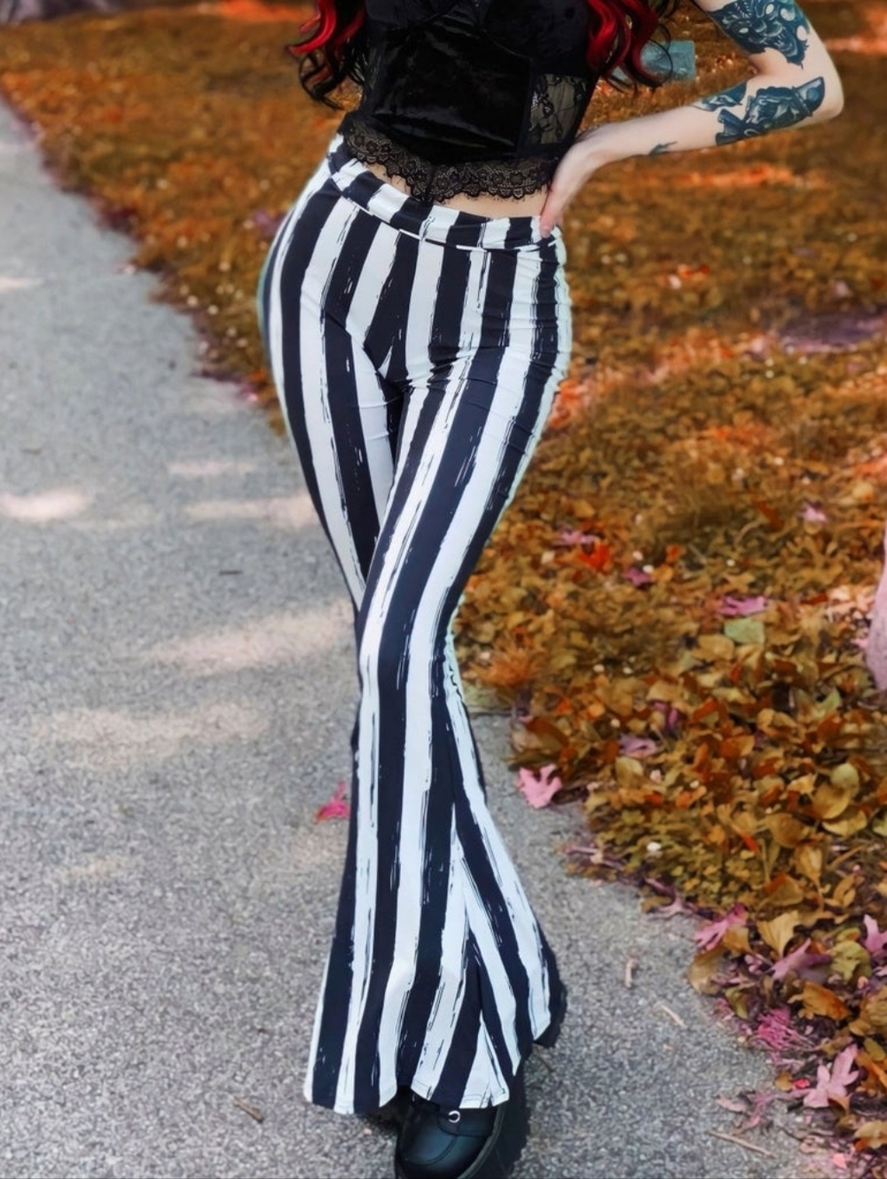 NWT Too Fast Clothing  Black White Striped Hells Bells Flares hellz pants bellz
